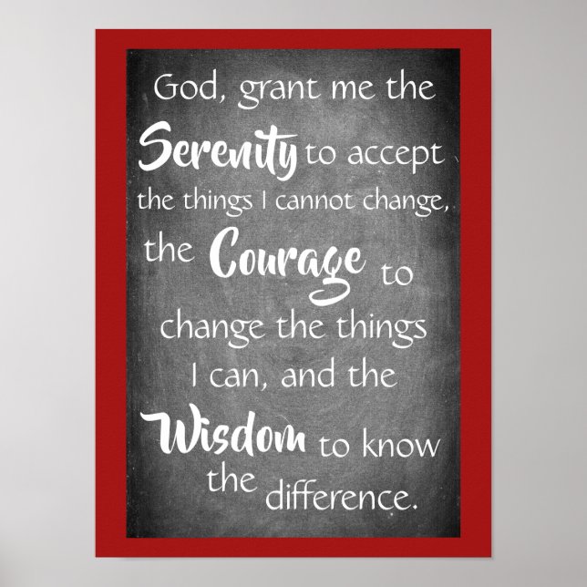 Serenity Prayer inspirerande citat Modern Red Gråt Poster (Framsidan)