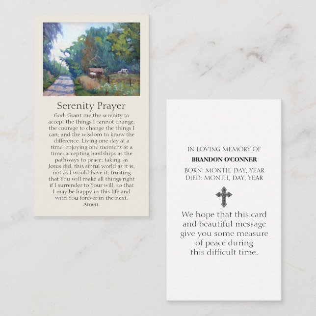 Serenity Prayer-målning med lila, blå och gröna ny Visitkort (Fram/baksida)