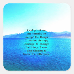 Serenity Prayer med blått hav och Fantastisk Fyrkantigt Klistermärke