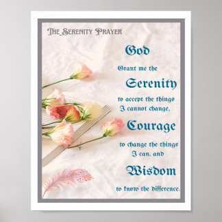 Serenity Prayer med blommor, Bok och ludd Poster