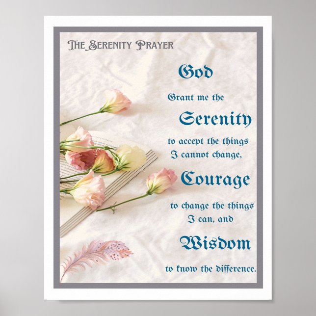 Serenity Prayer med blommor, Bok och ludd Poster (Framsidan)