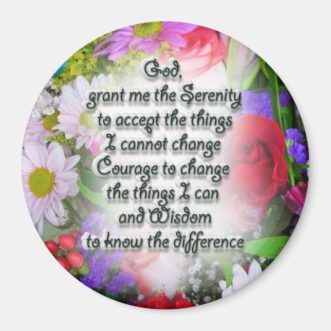 Serenity Prayer med blommor Magnet (Framsidan)