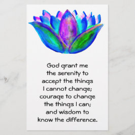 Serenity Prayer med färgfull Lotus Blommar Brevpapper