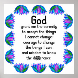 Serenity Prayer med färgfull Lotus Blommar Poster