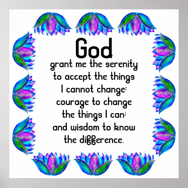 Serenity Prayer med färgfull Lotus Blommar Poster (Framsidan)