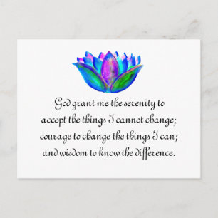 Serenity Prayer med färgfull Lotus Blommar Vykort