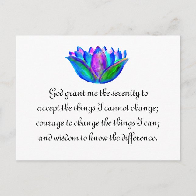 Serenity Prayer med färgfull Lotus Blommar Vykort (Framsida)