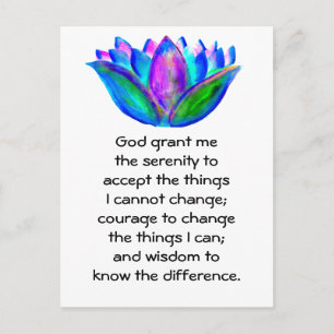 Serenity Prayer med färgfull Lotus Blommar Vykort