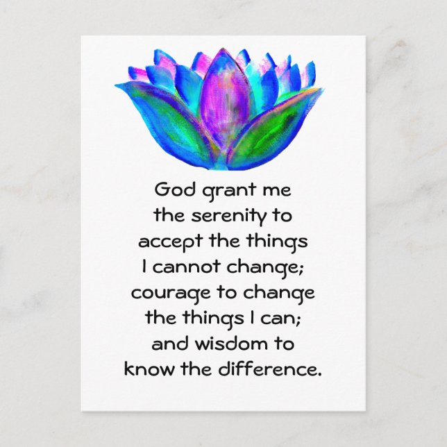Serenity Prayer med färgfull Lotus Blommar Vykort (Framsida)