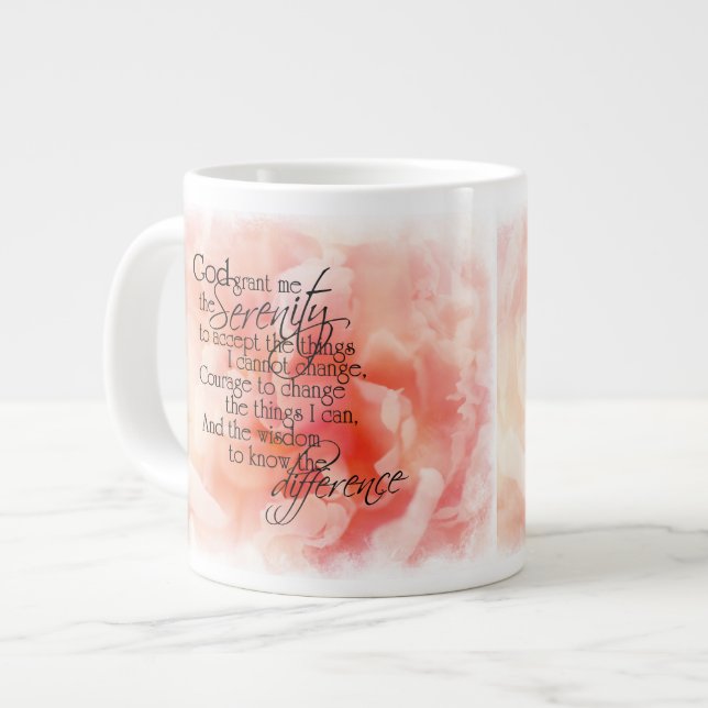 Serenity Prayer med rosa peony jätte mugg Jumbo Mugg (Framsida vänster)