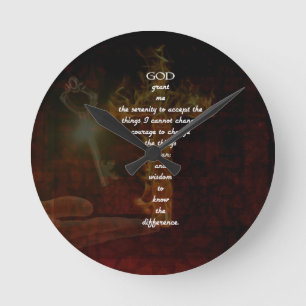 Serenity Prayer med vacker kristen konst Rund Klocka