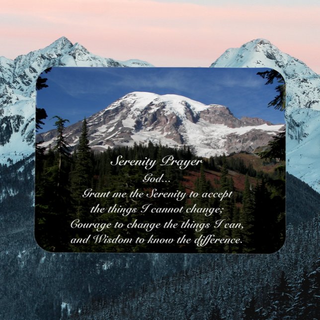Serenity Prayer Mount Rainier Photo Magnet (Mountains Background)