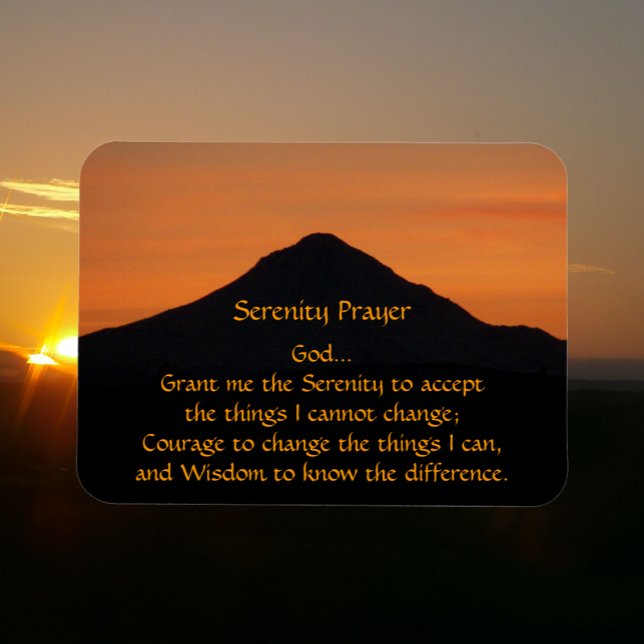 Serenity Prayer Mountain Sunset liggande Magnet (Sunset Background)