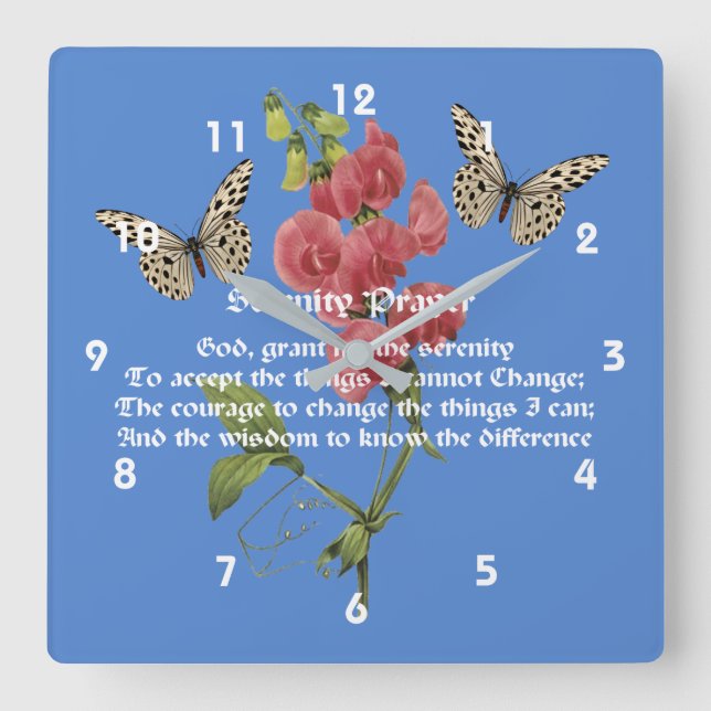 Serenity Prayer och Butterfly      Fyrkantig Klocka (Framsida)