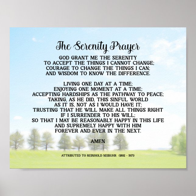 Serenity Prayer On Peaceful Landscape Art  Poster (Framsidan)