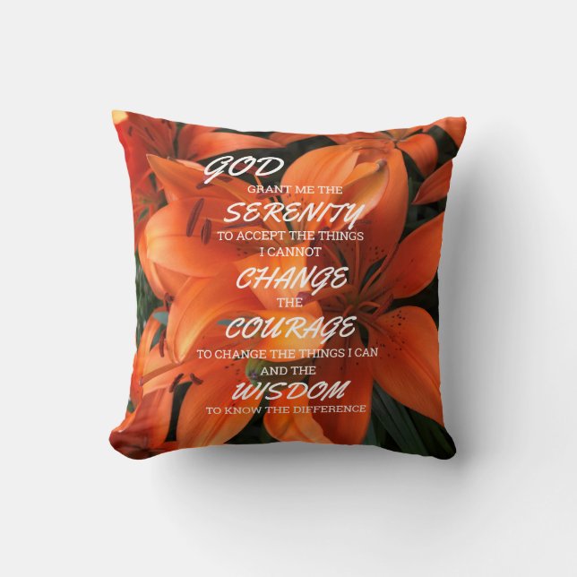 Serenity Prayer Orange Lily Flowers Photo Kudde (Framsida)
