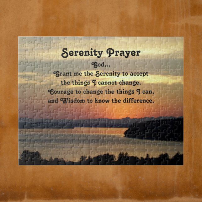 Serenity Prayer Orange Sjölandskap Solnedgång Pussel (In Situ)