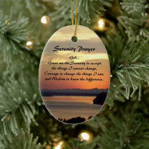 Serenity Prayer Orange Sjölandskap Sunset Julgransprydnad Keramik