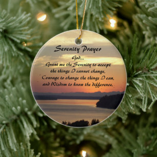 Serenity Prayer Orange Sjölandskap Sunset Photo Julgransprydnad Keramik