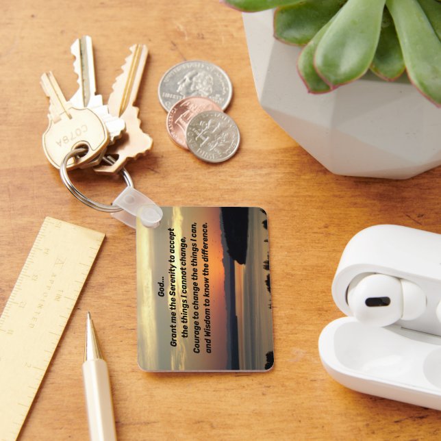 Serenity Prayer Orange Sjölandskap Sunset Photo Nyckelring (Skrivbord)