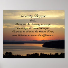 Serenity Prayer Orange Sjölandskap Sunset Photo Poster