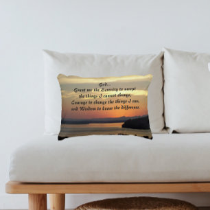 Serenity Prayer Orange Sjölandskap Sunset Photo Prydnadskudde