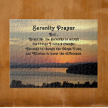 Serenity Prayer Orange Sjölandskap Sunset Pussel<br><div class="desc">Jigszawapussel med en scenbild av glöden,  orangen,  sjölandskapet solnedgången tillsammans med Serenity Prayers inspirerande ord. Roligt för hela familjen! En perfekt som också är storlek för montering och inramning.</div>