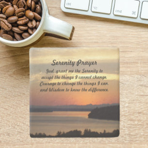 Serenity Prayer Orange Sjölandskap Sunset Stenunderlägg