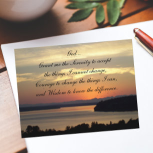 Serenity Prayer Orange Sjölandskap Sunset Vykort