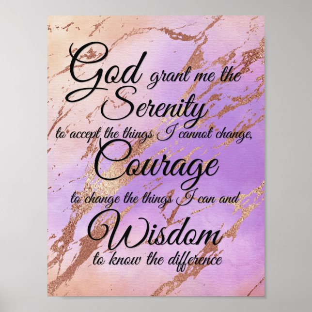 Serenity Prayer på rosa, violet, ro guld tillbaka Poster (Framsidan)