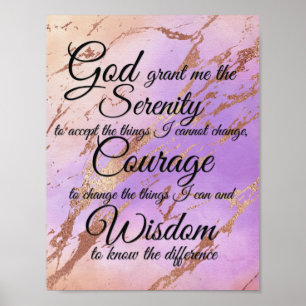 Serenity Prayer på rosa, violett, ro guld tillbaka Poster