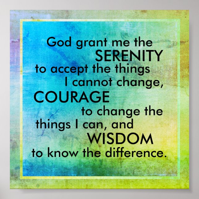Serenity prayer på turkos blue och lime green poster (Framsidan)