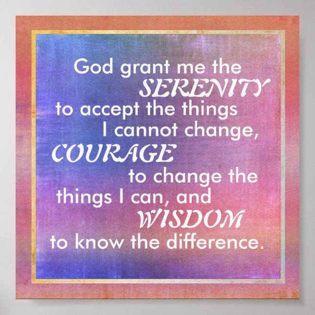 Serenity prayer på vattenfärgsfärgen lila och blåt poster (Framsidan)