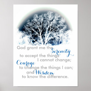Serenity Prayer poster blå och vit naturkonst