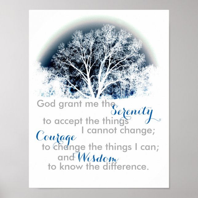 Serenity Prayer poster blå och vit naturkonst (Framsidan)