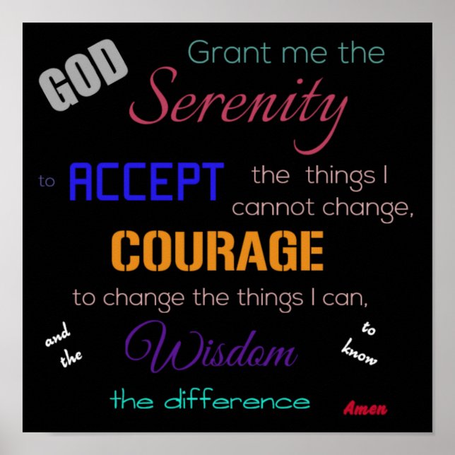 Serenity Prayer Poster, Black multi färg Poster (Framsidan)