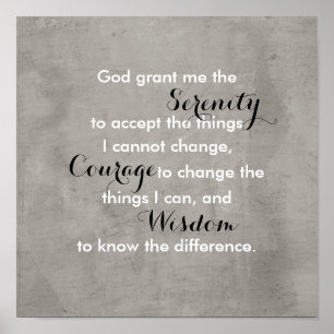 Serenity prayer poster citat grått och vitt