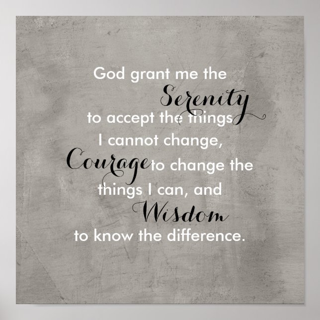 Serenity prayer poster citat grått och vitt (Framsidan)