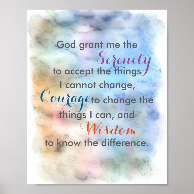 Serenity prayer poster citat på vattenfärg (Framsidan)