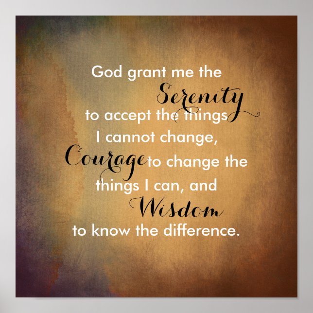 Serenity prayer poster citat sepia och grått (Framsidan)