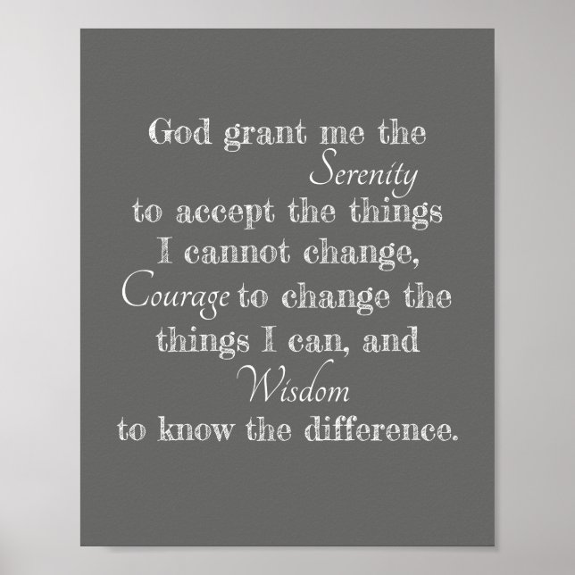 Serenity prayer poster fet grått och vitt citat (Framsidan)