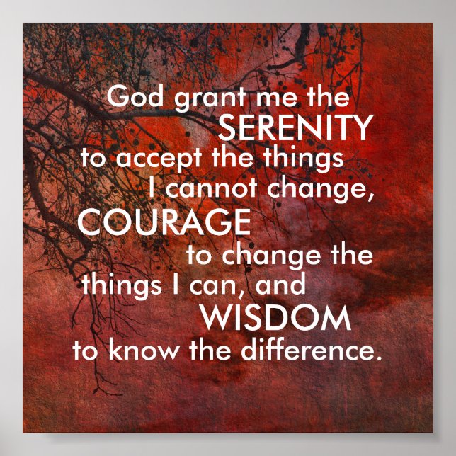 Serenity prayer poster fet grått och vitt citat (Framsidan)