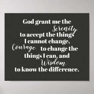 Serenity prayer poster fet grått och vitt citat