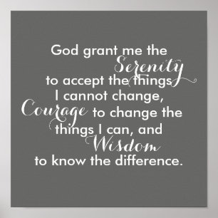 Serenity prayer poster fet grått och vitt citat