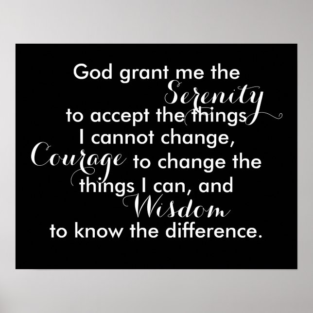 Serenity prayer poster fet svartvitt citat (Framsidan)