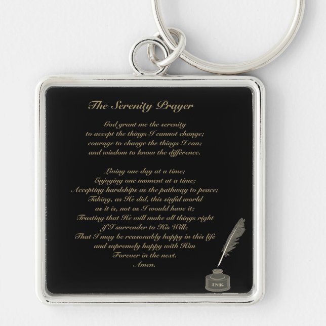 Serenity Prayer Premium Square-nyckelkedja Fyrkantig Silverfärgad Nyckelring (Framsidan)
