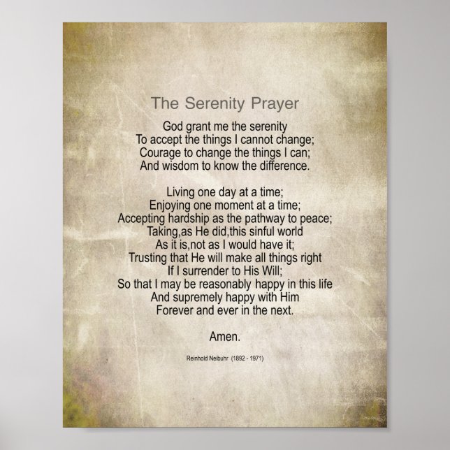 Serenity Prayer Quote Vintage Style Sepia  Poster (Framsidan)