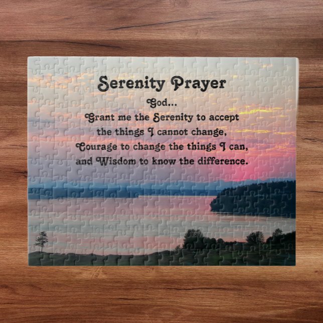 Serenity Prayer Rosa Sjölandskap Solnedgång Pussel (In Situ)