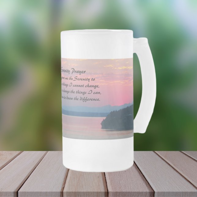 Serenity Prayer Rosa Sjölandskap Sunset Frostat Ölglas (In Situ)