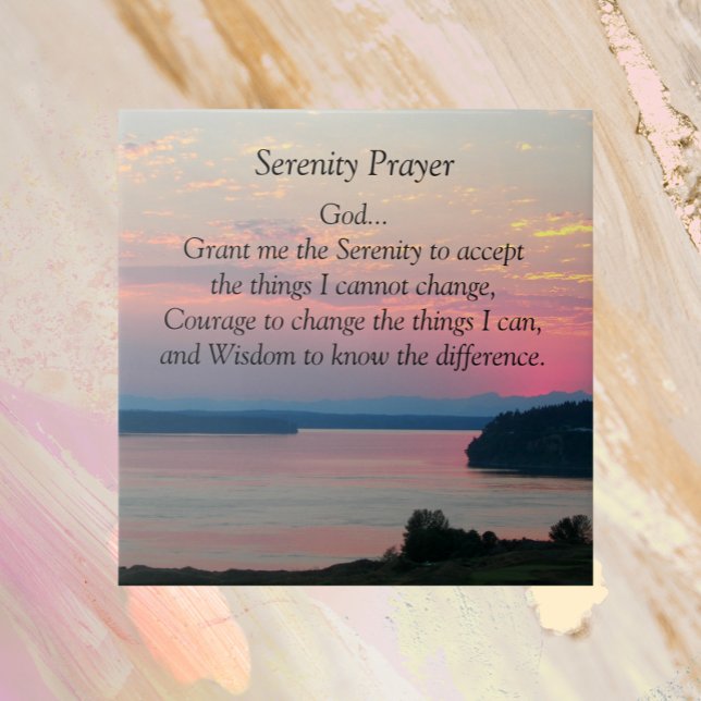 Serenity Prayer Rosa Sjölandskap Sunset Kakelplatta (In Situ)